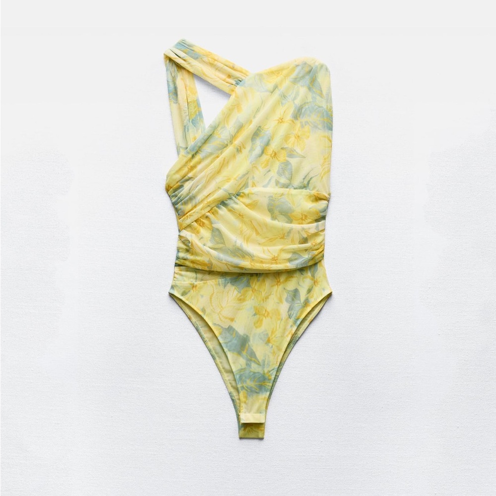 Zara TRAF 2024 Draped Yellow Bodysuit - S Small